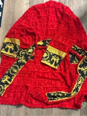 Authentic Red Versace Bathrobe with Black & Gold Trim SIZE SMALL